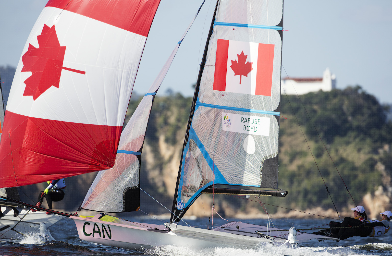 Dannie ripping it up downwind in Rio with teammate, Erin Rafuse